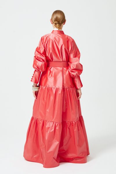 Tafta Kaftan Volan Detaylı Nar Çiçeği