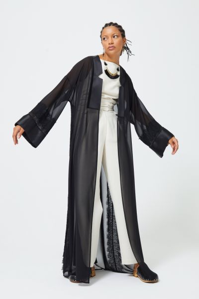 Dantel Detaylı Şifon Abaya