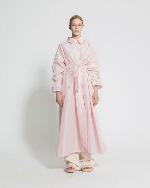 Tafta Trenç Gizli Düğmeli Cep Detaylı Pembe L/XL