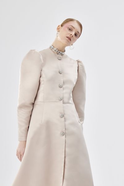 Taş Düğme Detaylı Kaftan Bej 42