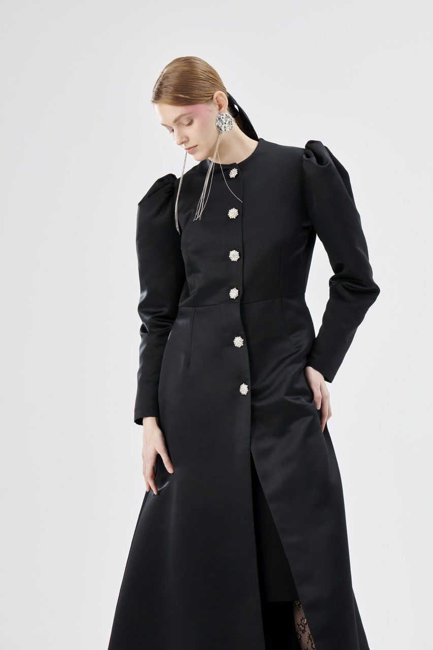 Taş Düğme Detaylı Kaftan Siyah 44