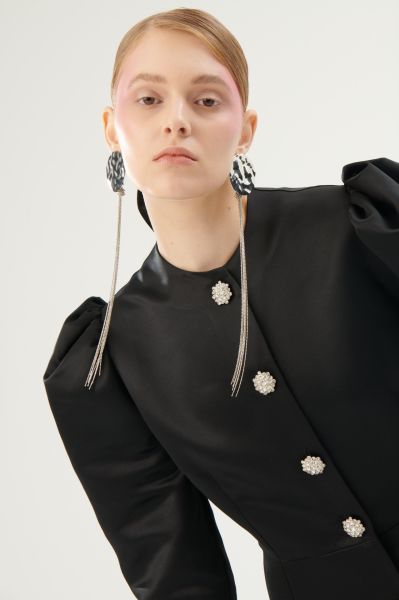 Taş Düğme Detaylı Kaftan Siyah 36