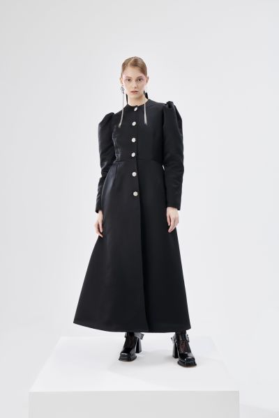 Taş Düğme Detaylı Kaftan Siyah 40