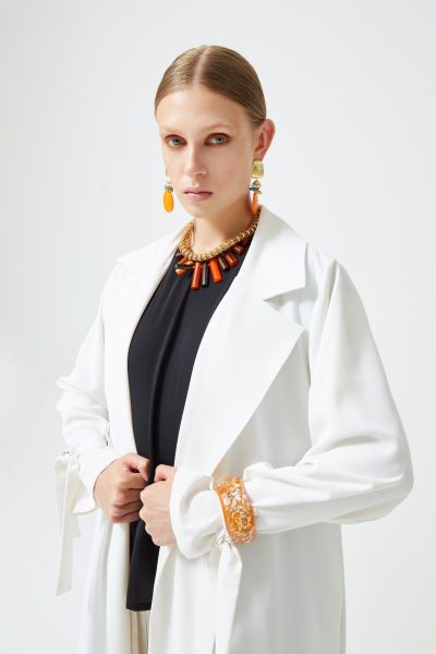 Ceket Yaka Detaylı Cepli Abaya Beyaz L/XL