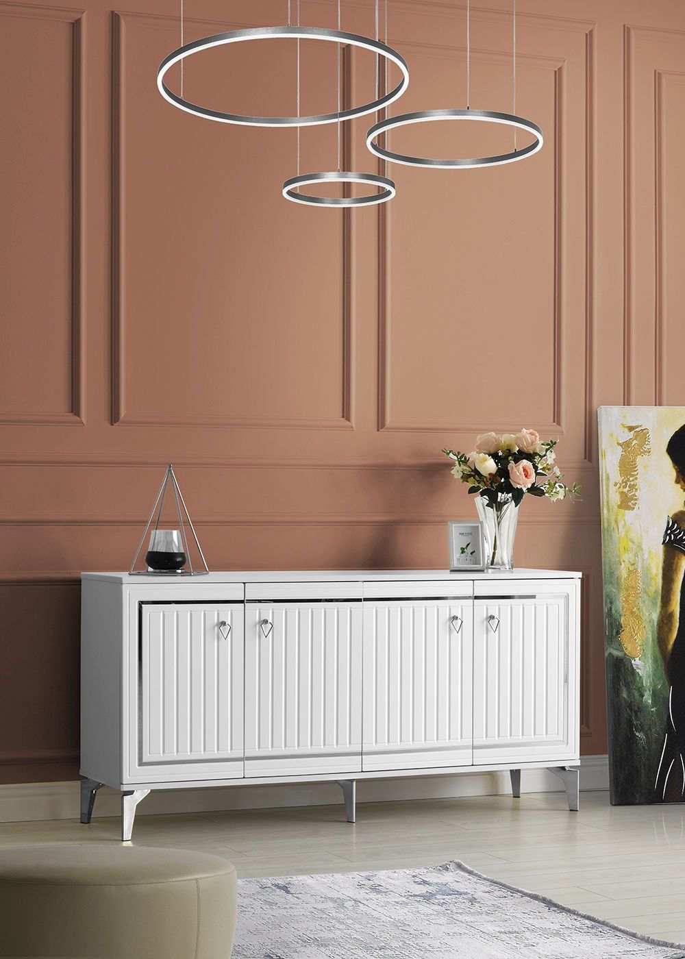 Klas - 160 Cm Konsol BEYAZ GÜMÜŞ