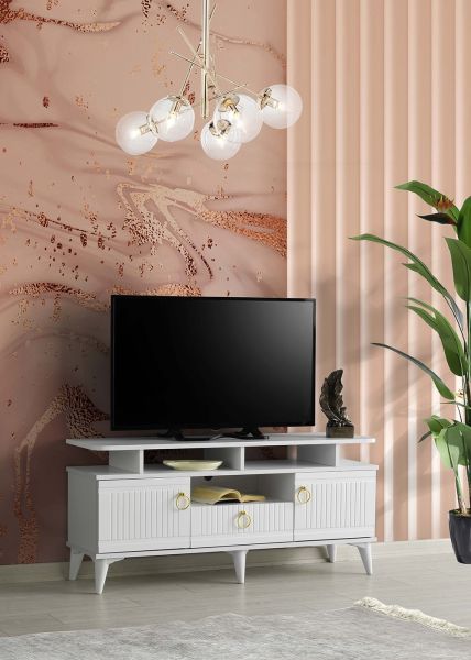 Mebran Kapak Raflı - 110 Cm Tv Sehpası Beyaz