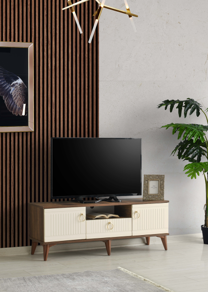 Mebran Kapak - 130 Cm Tv Sehpası BAROK CEVİZ - KREM