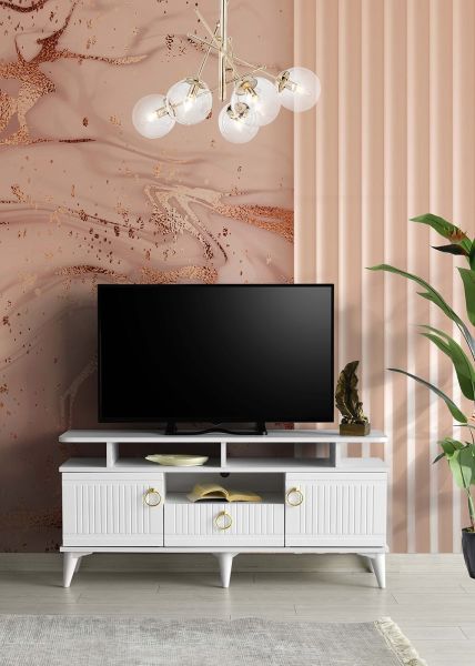Mebran Kapak Raflı - 130 Cm Tv Sehpası Beyaz