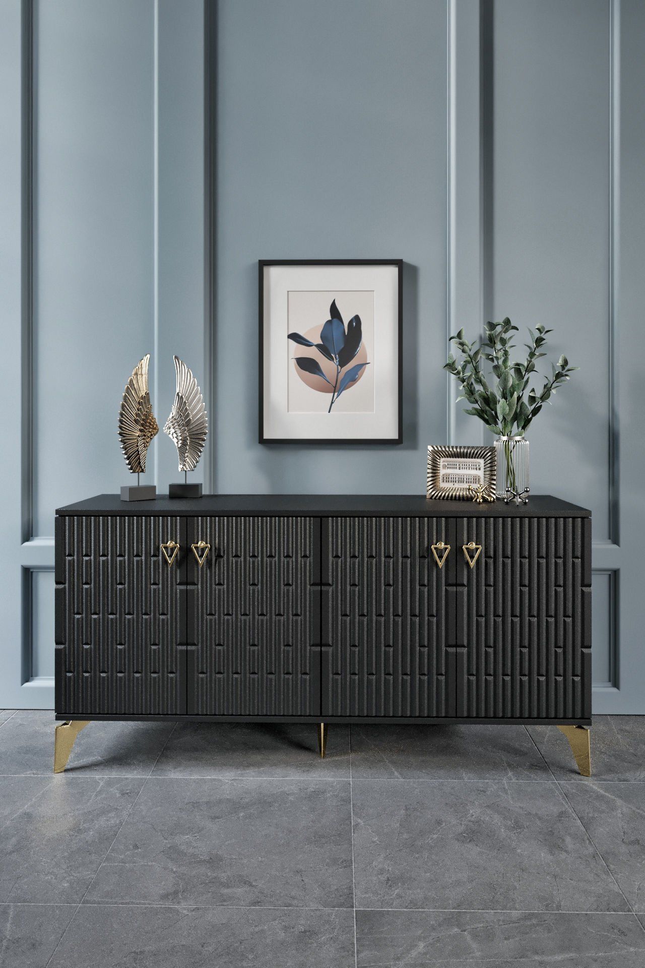 Vincent - 160 Cm Konsol SİYAH GOLD