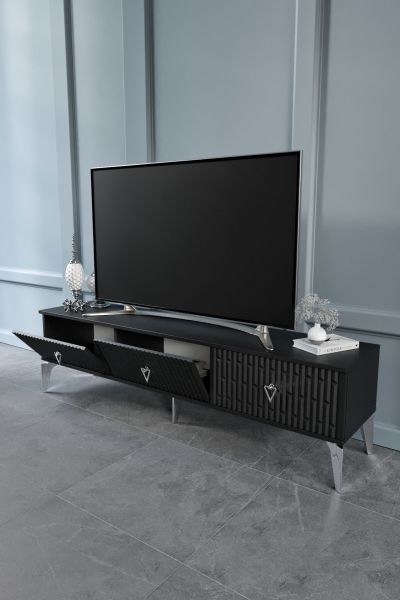 Vincent - 150 Cm Tv Sehpası SİYAH GÜMÜŞ