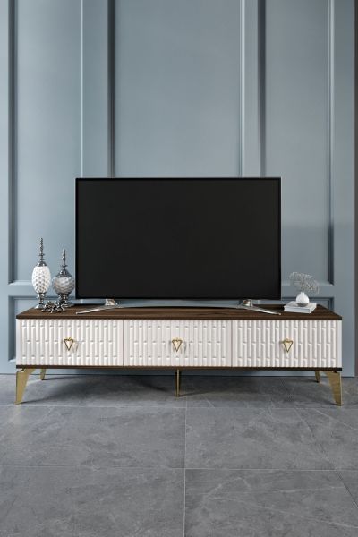 Vincent - 180 Cm Tv Sehpası EKRU CEVİZ GOLD