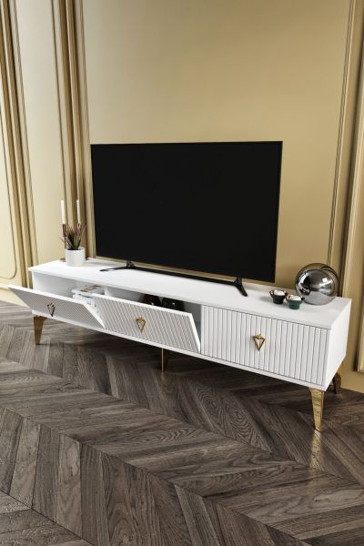 Zeugma - 180 Cm Tv Sehpası BEYAZ GOLD