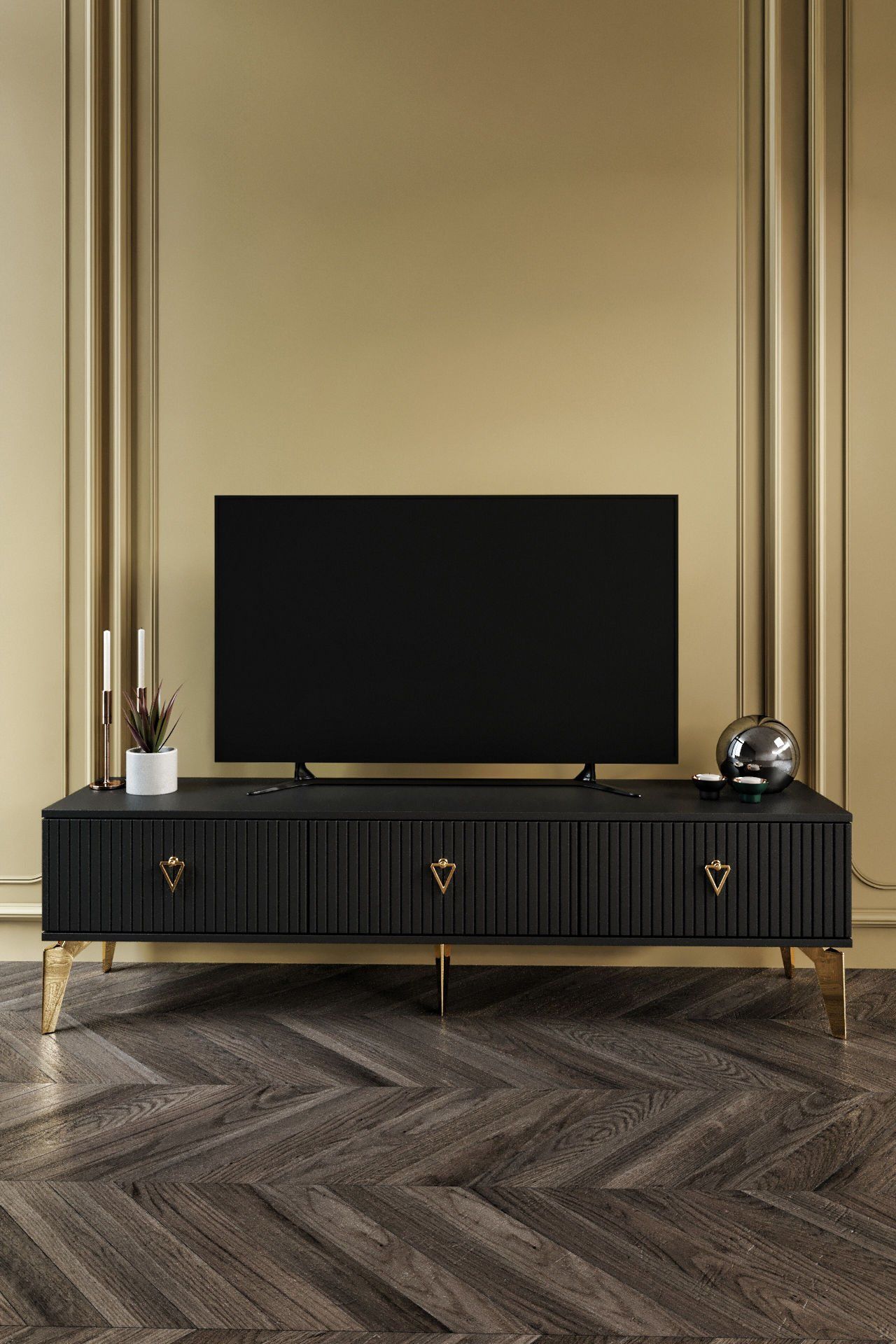 Zeugma - 180 Cm Tv Sehpası SİYAH GOLD