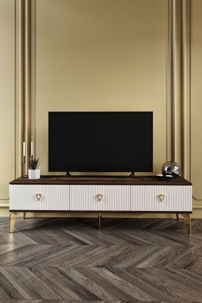 Zeugma - 150 Cm Tv Sehpası EKRU CEVİZ GOLD