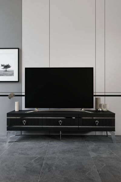 Kordon - 150 Cm Tv Sehpası SİYAH GÜMÜŞ