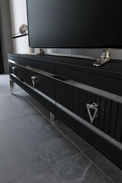 Kordon - 180 Cm Tv sehpası SİYAH GÜMÜŞ